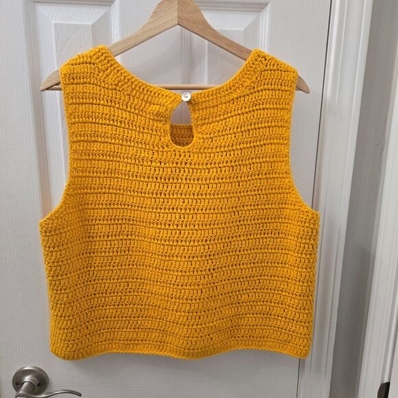Moth Handmade Yellow Crochet Sweater Tank Top Large Keyhole Cotton Swanktop rop‎ - Picture 2 of 6
